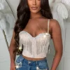 Reckless Romance Nude Diamond Tassel Bodice Crop Top