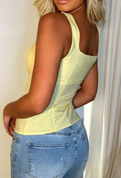 Regal Romance Yellow Lace Up Stretch Square Neck Corset Top