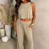 Regine Taupe Plisse Top And Trouser Co-Ord