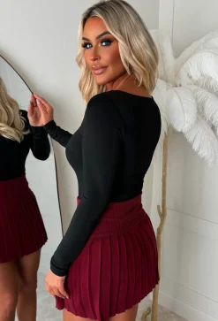 Renelle Burgundy Pleated Knitted Skirt