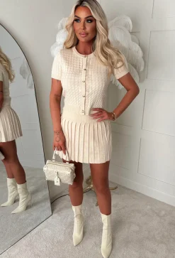 Renelle Cream Pleated Knitted Skirt