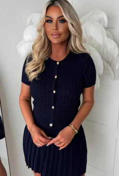 Renelle Navy Pleated Knitted Skirt
