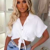 Replacing You White Knot Detail Cropped Shirt