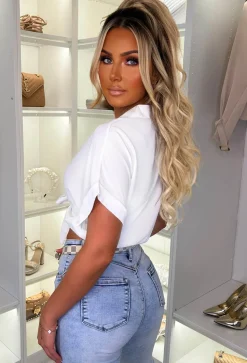 Replacing You White Knot Detail Cropped Shirt