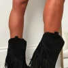 Ride Em Cowboy Black Faux Suede Tassel Boots