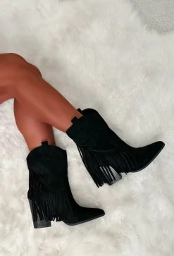 Ride Em Cowboy Black Faux Suede Tassel Boots
