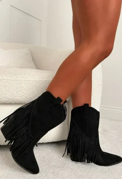 Ride Em Cowboy Black Faux Suede Tassel Boots