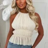 Riviera Dreaming Cream Halter Neck Ruched Top