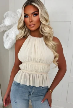 Riviera Dreaming Cream Halter Neck Ruched Top