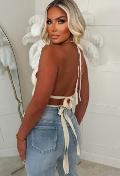 Riviera Dreaming Cream Halter Neck Ruched Top