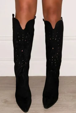 Rock My Body Black Suede Knee Cowboy Boots