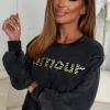 Romance Grey Acid Wash Leopard Print Sweatshirt
