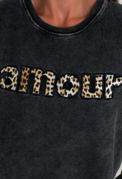 Romance Grey Acid Wash Leopard Print Sweatshirt