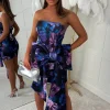 Romantic Blooms Purple Floral Bandeau Bow Skirt Mini Dress