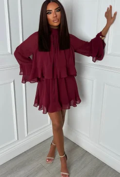 Romantic Frills Burgundy Frill Georgette Dress