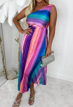 Romantic Glamour Multi Pleated One Shoulder Asymmetric Hem Dress