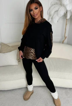 Rona Black Leopard Print Hoodie