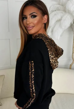 Rona Black Leopard Print Hoodie