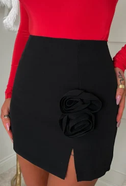 Rosebud Black Rose Applique Skirt