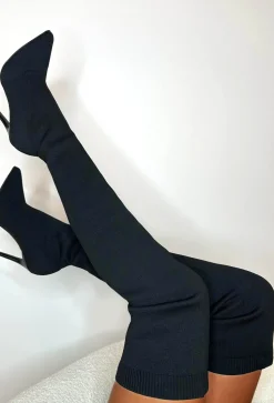 Roxanne Black Stretch Knit Over The Knee Boots