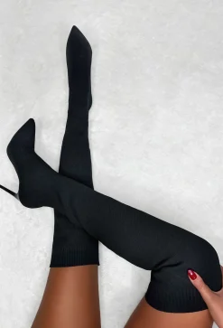 Roxxie Black Stretch Knit Over The Knee Boots