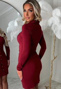 Ruched Forever Burgundy Ruched Front Shirt Dress