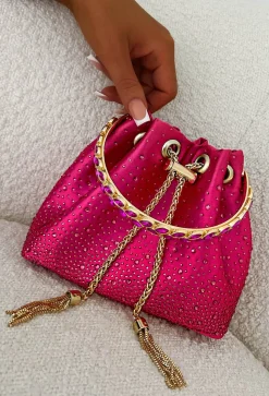 Ruth Fuschia Crystal Detail Satin Bag