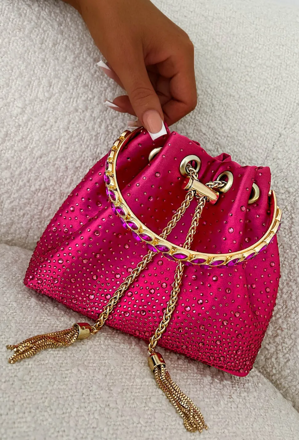 Ruth Fuschia Crystal Detail Satin Bag