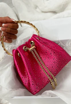 Ruth Fuschia Crystal Detail Satin Bag