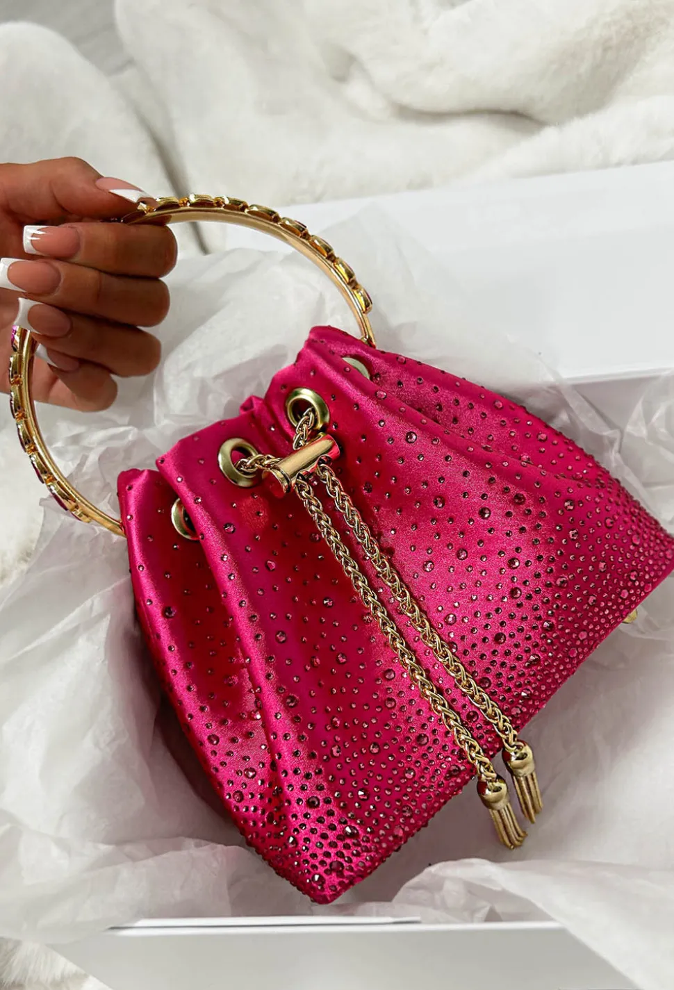 Ruth Fuschia Crystal Detail Satin Bag