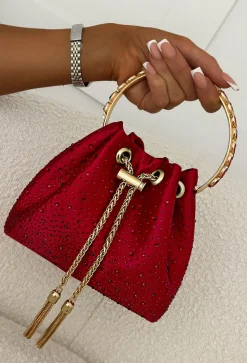 Ruth Red Crystal Detail Satin Bag