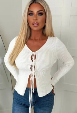 Rylee Cream Ultra Soft Tie Up Rib Knit Cardigan