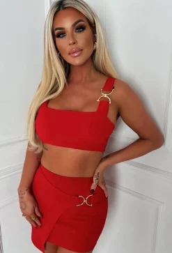 Samantha Red Gold Detail Mini Skirt Co-Ord