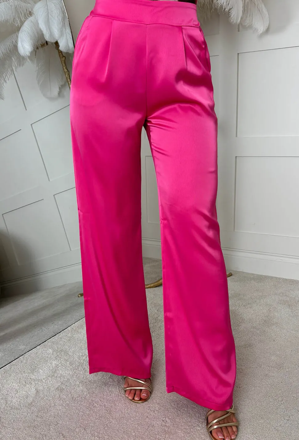 Satin Days Hot Pink Satin Elasticated Wide Leg Trousers