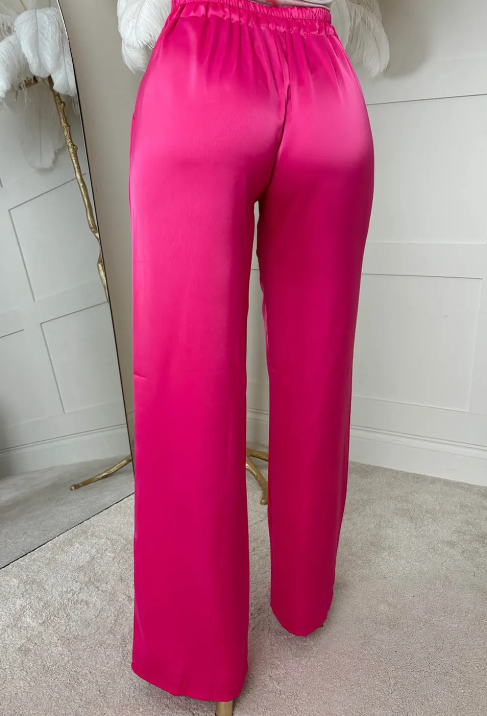 Satin Days Hot Pink Satin Elasticated Wide Leg Trousers