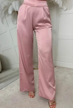 Satin Days Light Pink Satin Elasticated Wide Leg Trousers