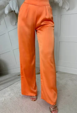 Satin Days Orange Satin Elasticated Wide Leg Trousers