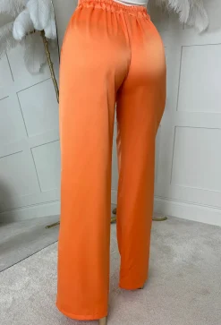 Satin Days Orange Satin Elasticated Wide Leg Trousers