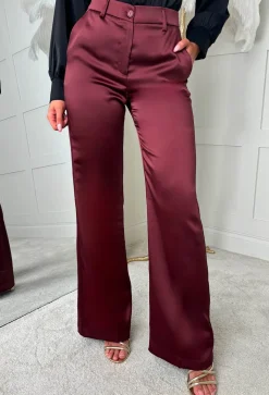 Satin Illusion Burgundy Satin Trousers