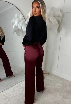 Satin Illusion Burgundy Satin Trousers