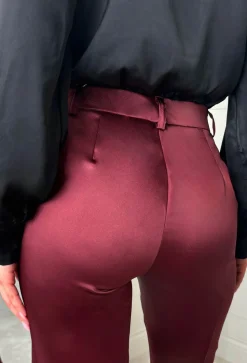Satin Illusion Burgundy Satin Trousers
