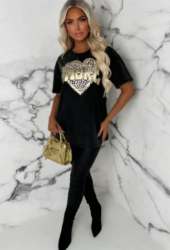 Scarlette Black Amore Leopard Heart T-Shirt