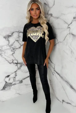 Scarlette Black Amore Leopard Heart T-Shirt
