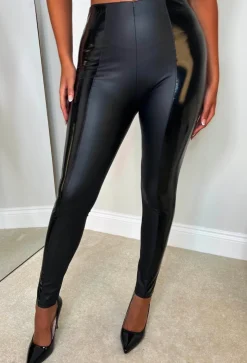 Seductive Chic Black Faux Leather Matte & Shine Leggings