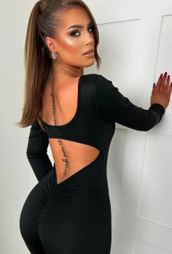 Shape Up Black Long Sleeve Ruched Unitard