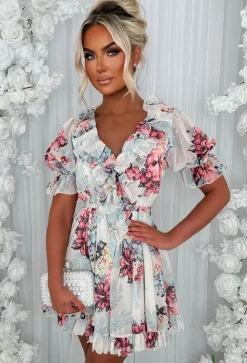 Sheer Delight Multi Frill Front Floral Print Dress