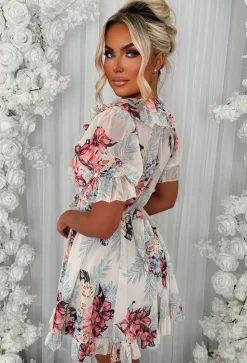 Sheer Delight Multi Frill Front Floral Print Dress