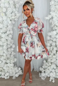 Sheer Delight Multi Frill Front Floral Print Dress