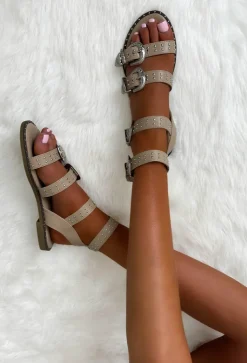 She's A Baddie Beige Western Gladiator Sandals