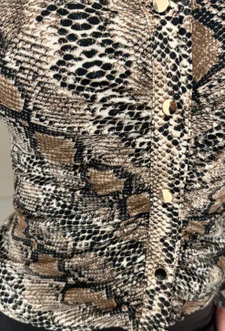 She's All Class Beige Snake Print Ruched Shirt